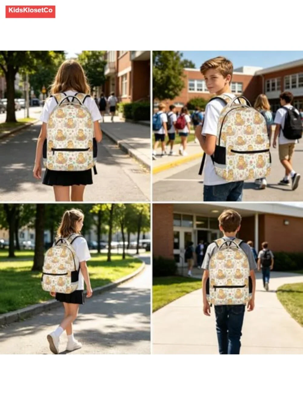 Cute Floral Chicken Backpack for Girls, School Bookbag with Reflective Strip,